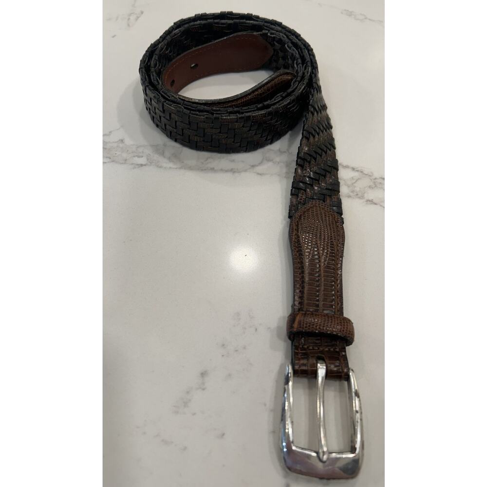 Brighton Brown & Black Leather Braided Belt P4100 Croc Embossed Mens Sz 40 - Picture 12 of 13